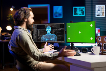 Software developer unable to believe eyes after seeing AI gaining humanoid form on green screen...