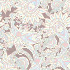 Seamless pattern based on traditional Asian elements Paisley. Traditional colorful seamless paisley vector pattern. Pattern for textile design or fabrics. Fashionable delicate design