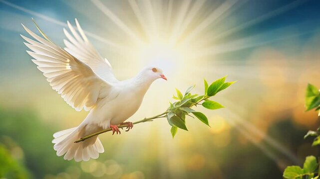 White Dove of Peace with Olive Branch.