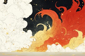 Abstract Artistic Illustration of Fire and Water