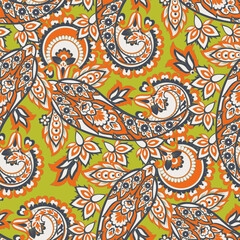 Floral Paisley Ornamental seamless vector pattern.