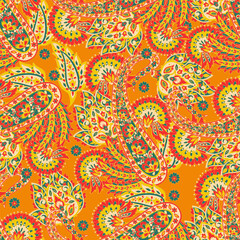 Paisley Floral oriental ethnic Pattern. Seamless Vector Ornament. Ornamental motifs of the Indian fabric patterns.