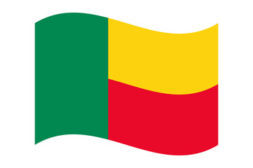 Wavy flag of Benin, isolated on transparent background. Flag of the Republic of Benin. Vector illustration