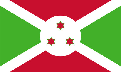 The official national flag of Burundi. Flag of the Republic of Burundi. Correct proportions and colors. Vector illustration