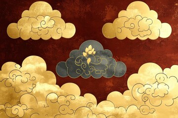 Golden Clouds on Red Background