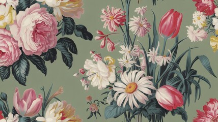 A wallpaper with a floral pattern that says spring I Premium Photo Generate By Ai