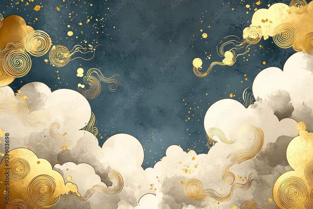 Poster abstract gold clouds on dark blue background