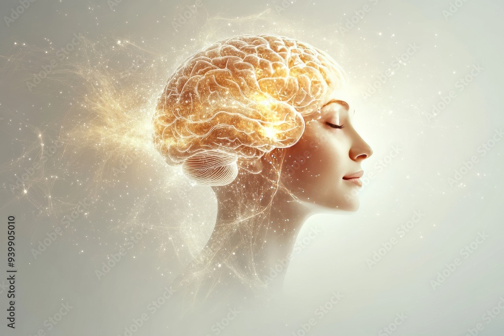 Aufkleber a woman’s head glowing with golden neural patterns symbolizing the connection between creativity int