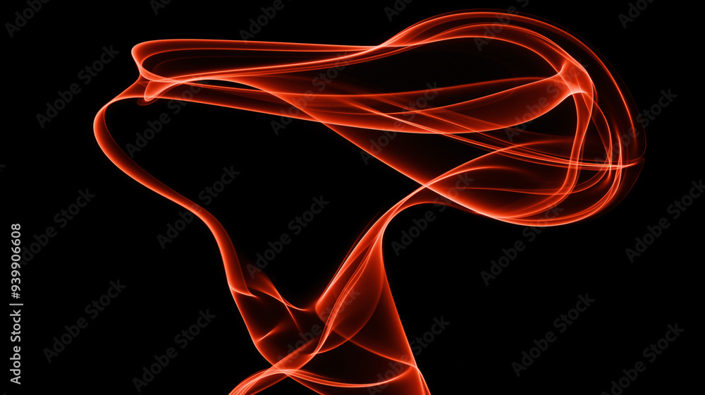 Poster a vibrant display of red smoke twists and flows gracefully against a dark backdrop, evoking motion a