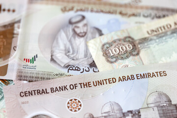 New UAE banknotes banknotes of one thousand, paper money closeup