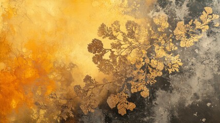 Abstract Golden Botanical Artwork