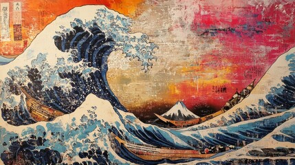 Naklejka premium Great Wave-Inspired Art