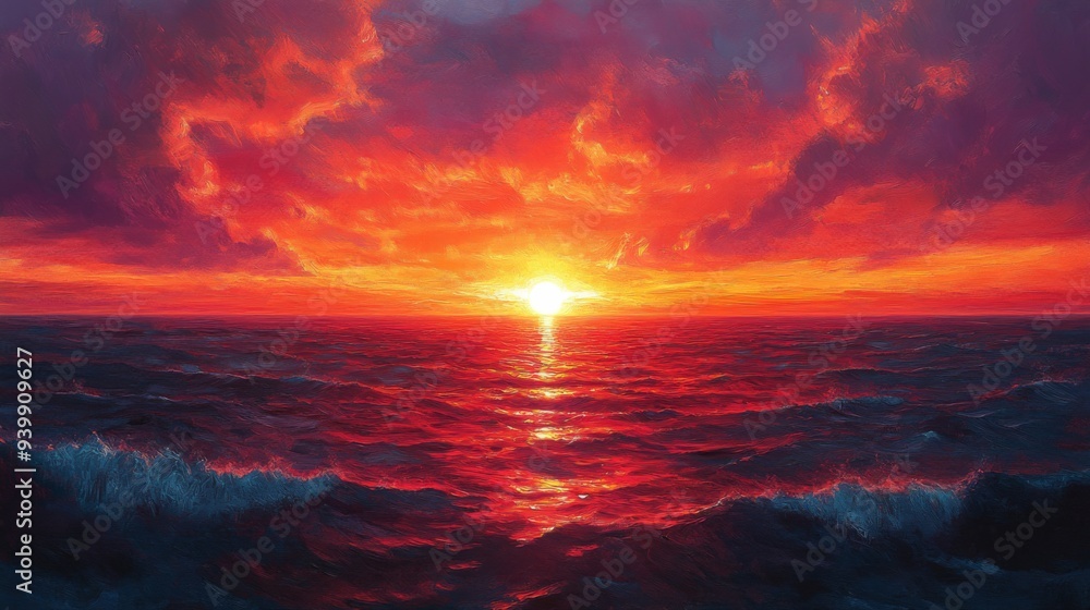 Sticker fiery ocean sunset