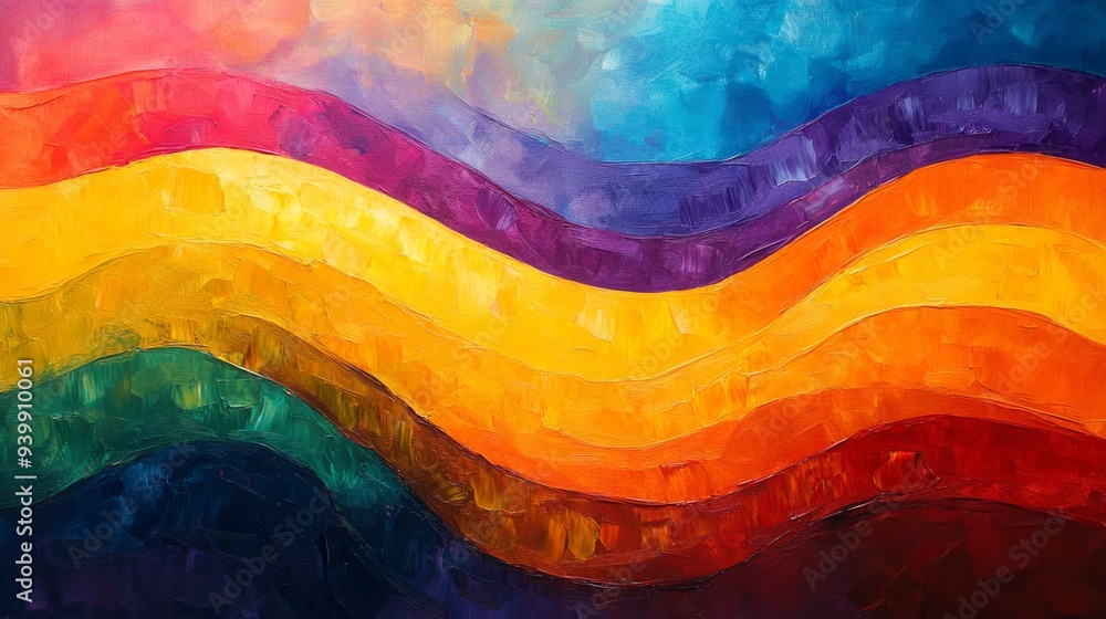 Poster Abstract Colorful Wavy Rainbow Painting