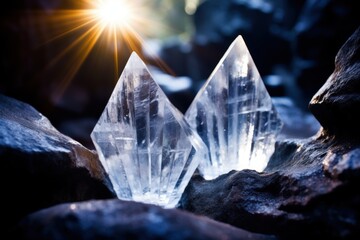 Obraz premium Sparkling crystal quartz formations in the sunlight