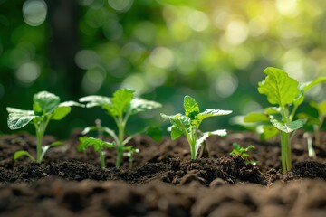 young seedlings growing in fertile soil