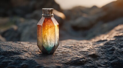 Vibrant crystal bottle in nature