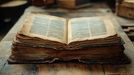 Obraz premium Antique Open Book on Wooden Table