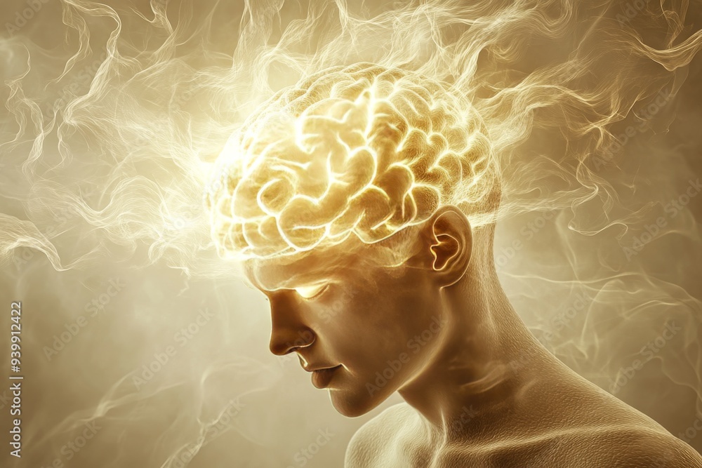 Poster a person with a glowing brain surrounded by energy symbolizing the explosive potential of thought th