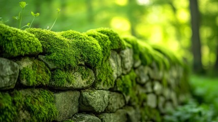 Moss-Covered Stone Wall in Forest