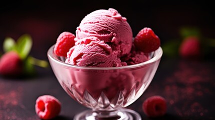 Delicious raspberry ice cream in a glass bowl