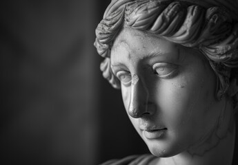 Closeup of a pensive female statue