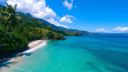 Obraz premium Aerial View Beach And Mountains