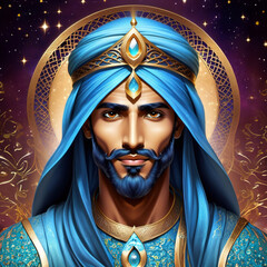 Portrait of an Arab man in traditional clothes. Fairytale avatar of an Arab.