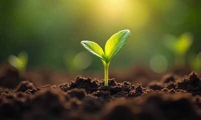 Fototapeta premium New life sprouts from seedling in dirt 