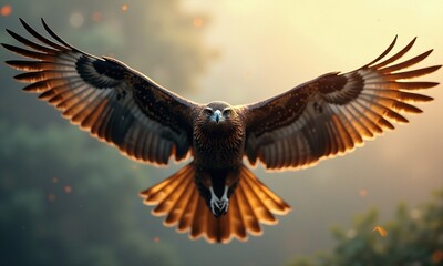 Fototapeta premium Majestic bird of prey soaring in mid r generated by 