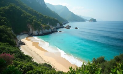 View of breathtaking beach and nature landscape