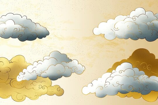 Gold and Silver Clouds on a Beige Background