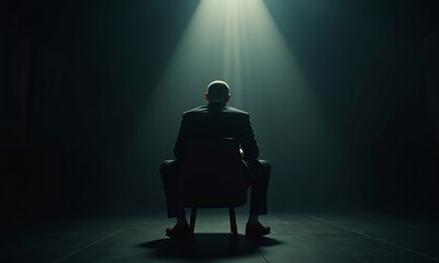 Obraz premium Sad businessman sits alone in dark solitude generated by 