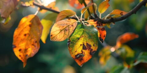 Insect-infested leaves from a fruit tree became discolored.