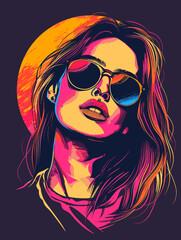 Beautiful Woman in Sunglasses. . Fashion girl. Vector Illustration for printing on a T-shirt.