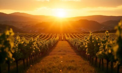Obraz premium Sun kissed vineyards in tranquil italian countryside generated by 