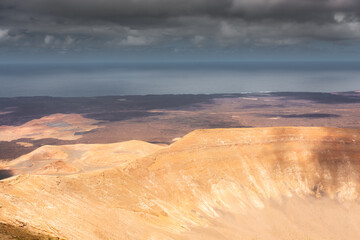 Dramatic landscape of the crater of Caldera Blanca volcano,  Lanzarote, Canary Islands, Spain