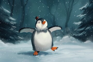 Tuxedoed Tap-Dancing Penguin on Ice