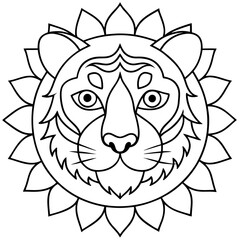 Obraz premium Tiger Face Mandala Coloring Page for adult and kids 