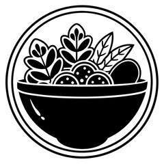 Trendy minimalist icon of salad bowl for healthy eating 