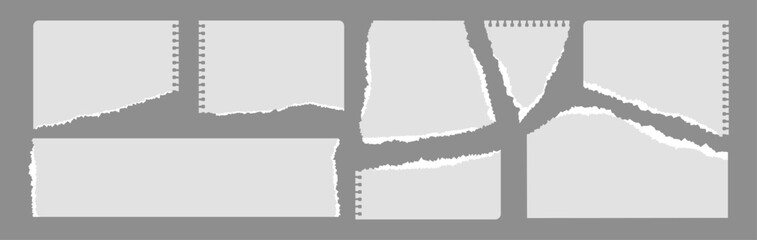 Obraz premium Torn paper pieces, notebook pages with ripped edges, notepaper pieces for scrapbooking. Vector illustration.