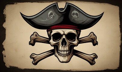 Fototapeta premium Menacing pirate skull with crossed bones, bold logo design