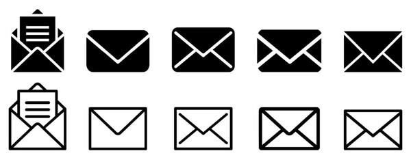 Email envelope icon different variations set or incoming email sign collection. Vector