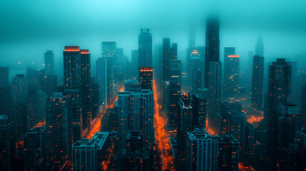 Fototapeta premium Aerial View City Night