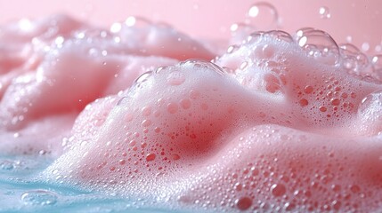 Fototapeta premium Close-up of Pink Liquid with Bubbles and Foam