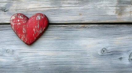 Fototapeta premium A red heart on an old wooden background symbolizes love and affection for a Valentine's Day celebration