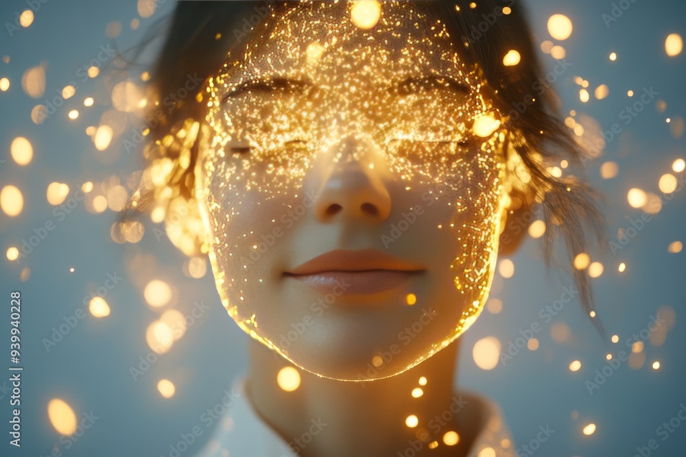Poster child with a glowing network on face symbolizing innocence curiosity and the early integration of te