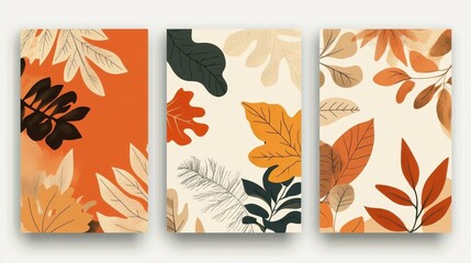 Autumn foliage illustration featuring vibrant leaves in warm hues on a light background. Generative AI
