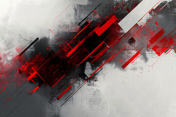 Naklejka premium A striking abstract composition featuring dynamic red and black geometric lines, with sharp angles and smoky effects on a white background