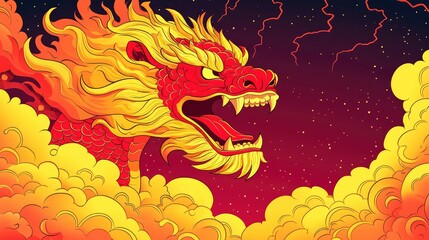 Fiery Dragon in the Night Sky